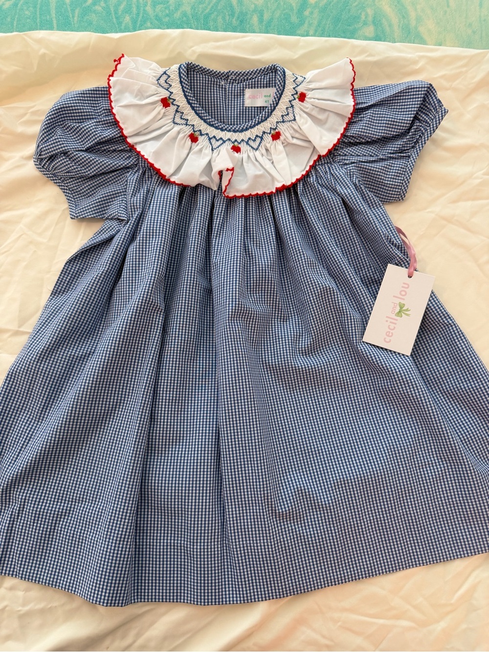 NWT Cecile & Lou Blue Gingham Ruffle Collar Dress